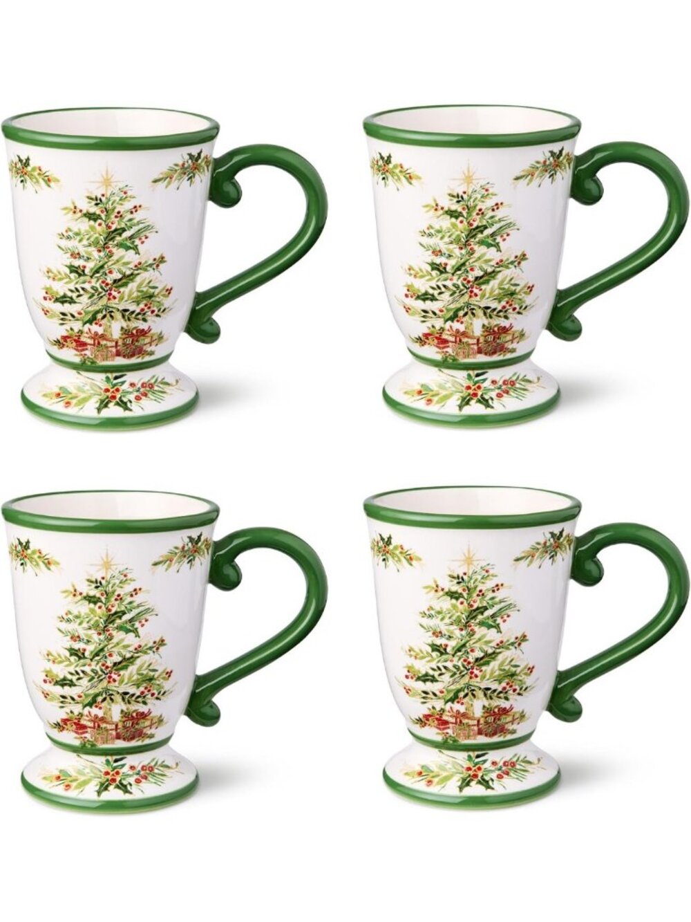 Set of 4 Holiday Ceramic Mugs - 16oz Cozy Christmas Drinkware, Dishwasher Safe